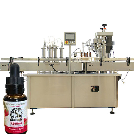 Uzatvárací stroj na plnenie fliaš s obsahom 30 ml konopného oleja s tekutinou z tinktúry s plniacim potrubím na kvapkanie sklenených kvapiek esenciálneho oleja